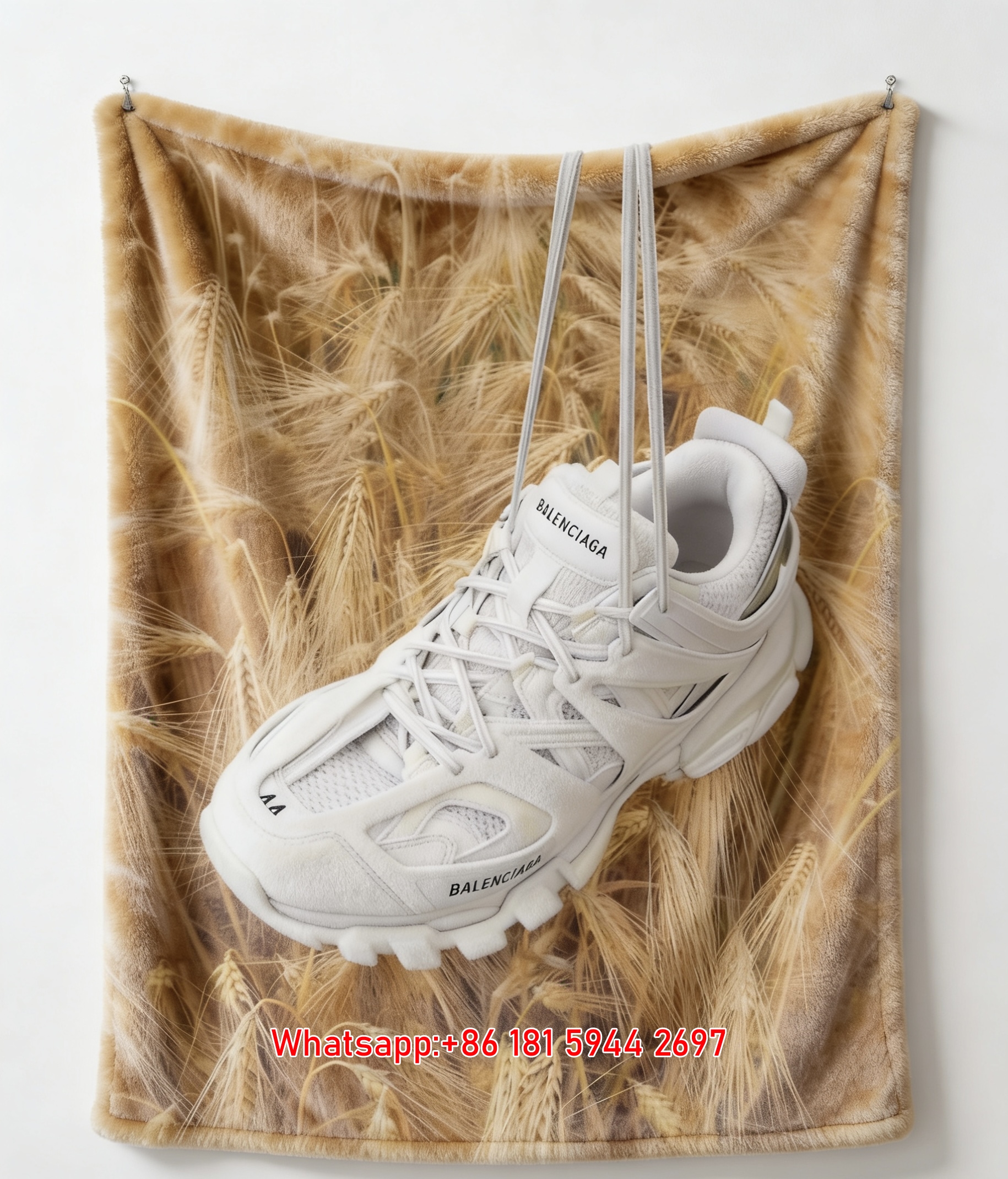 Balenciaga White Sneaker Wheat Field Print Flannel Throw Blanket BA356